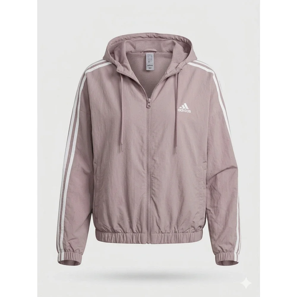 Adidas 3-Stripe Mauve Purple Hooded Windbreaker Jacket Women’s Medium‎